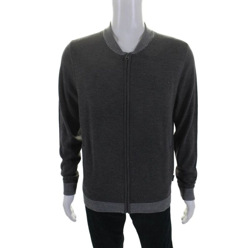 Calvin Klein Collection Womens Long Sleeve Full Zip Thick Knit Sweater Gray M
